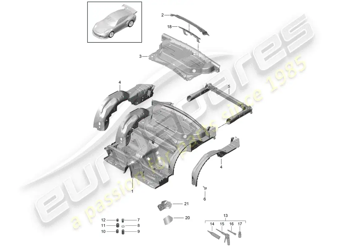 porsche 2016 (991-1 r/gt3/rs) rear end parts diagram