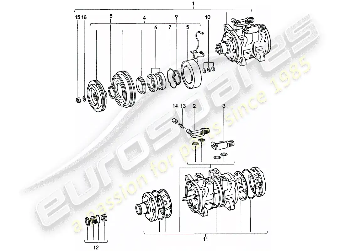 porsche 1981 (911) supplier - nippondenso - compressor parts diagram