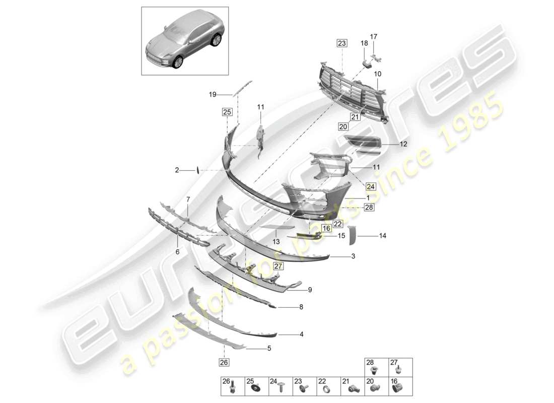 porsche 2021 (macan) bumper front parts diagram