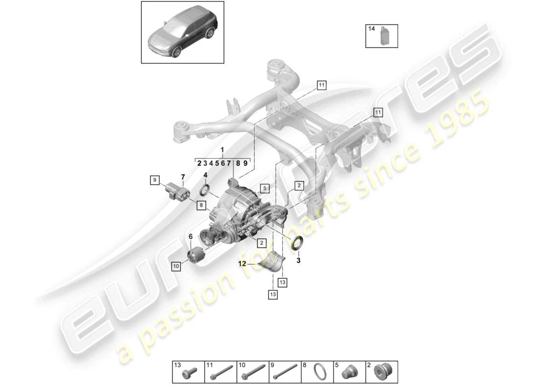 porsche 2024 (cayenne e3 9ya/9yb) rear axle differential for models with differential lock part diagram