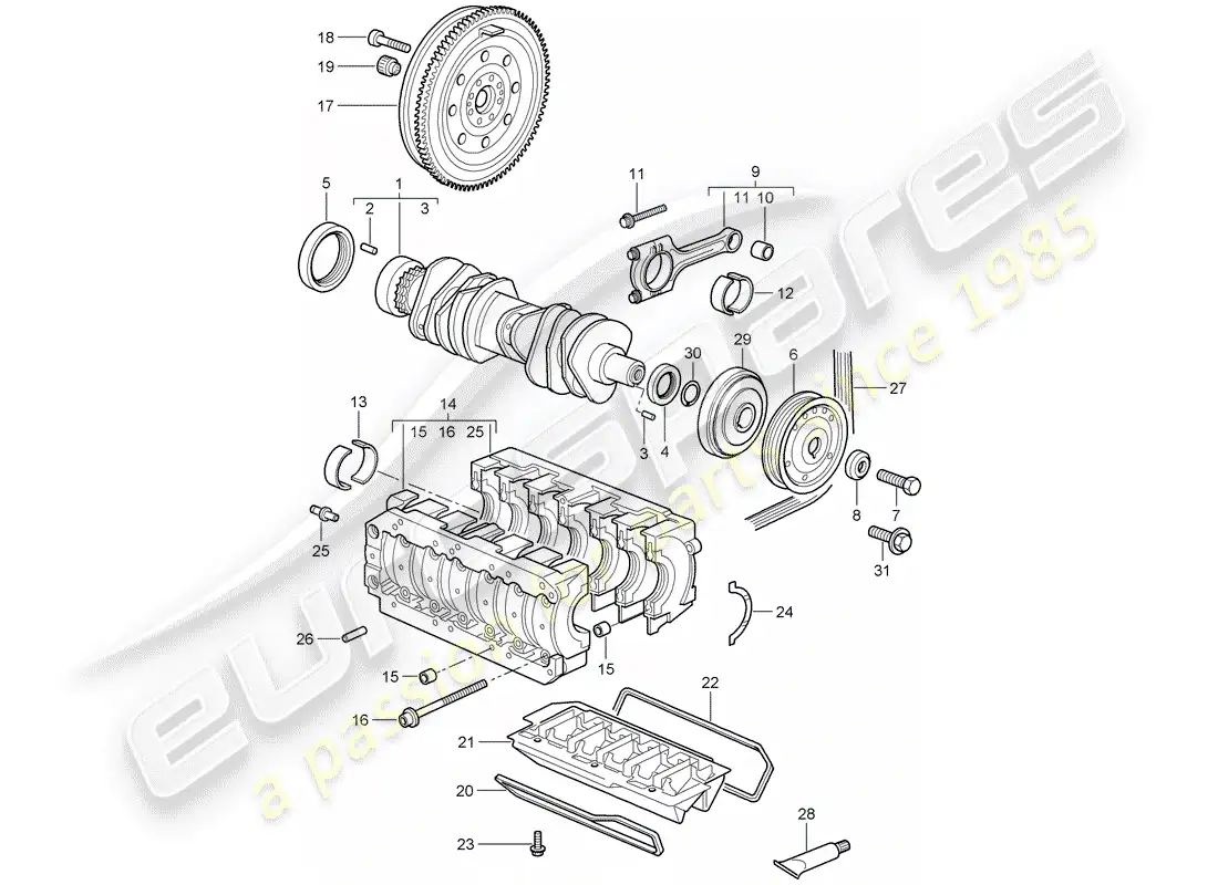 porsche 2008 (997-1) crankshaft parts diagram