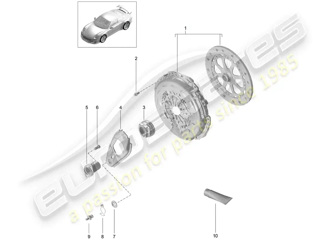 porsche 2016 (991-1 r/gt3/rs) clutch parts diagram