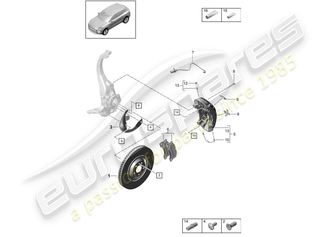 porsche 2021 (macan) disc brake front axle black parts diagram