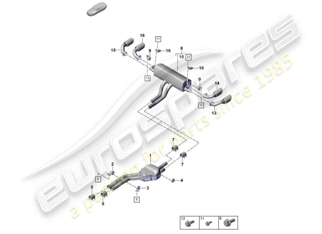 porsche 2023 (cayenne e3 pa) exhaust system front silencer rear silencer tailpipe part diagram