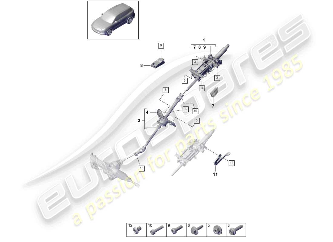 porsche 2024 (cayenne e3 9ya/9yb) steering column intermediate steering shaft part diagram