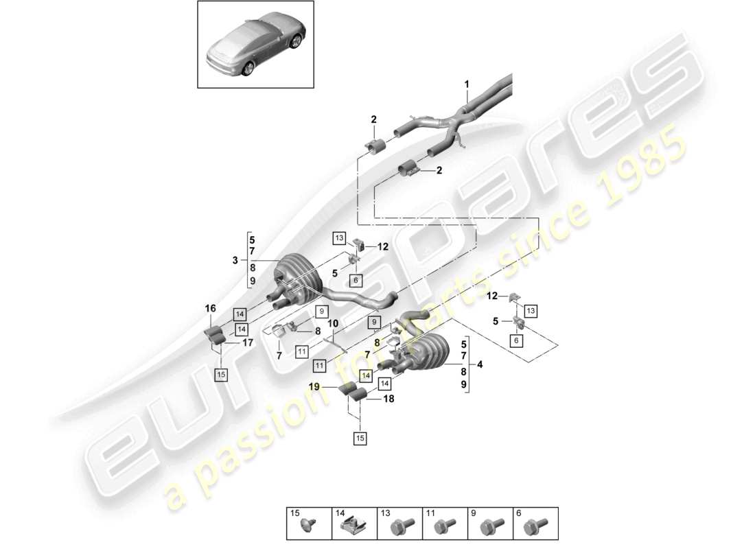 porsche 2021 (panamera 971-1) exhaust system sport version and rear silencer for vehicles with exclusive equipment tailpipe part diagram