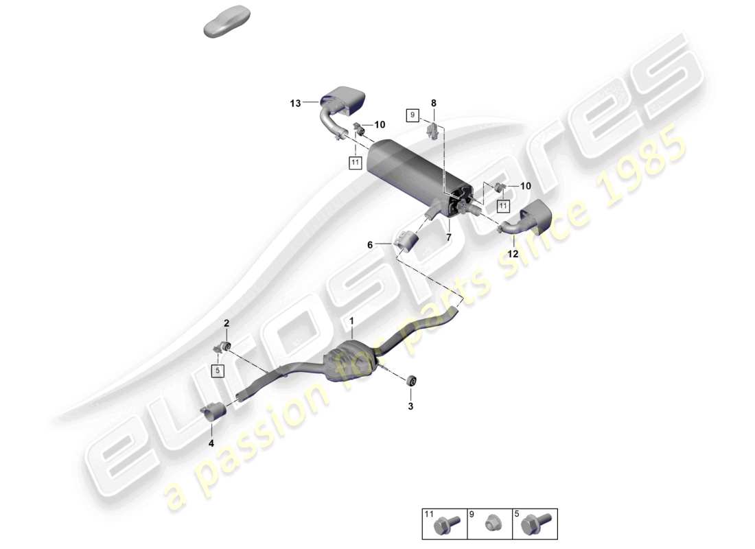 porsche 2026 (cayenne e3 pa) exhaust system front silencer rear silencer tailpipe part diagram
