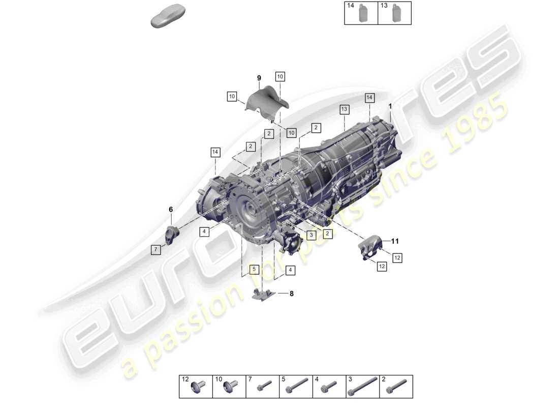 porsche 2026 (cayenne e3 pa) 8-speed automatic gearbox for vehicles with hybrid drive mounting parts for engine and transmission part diagram