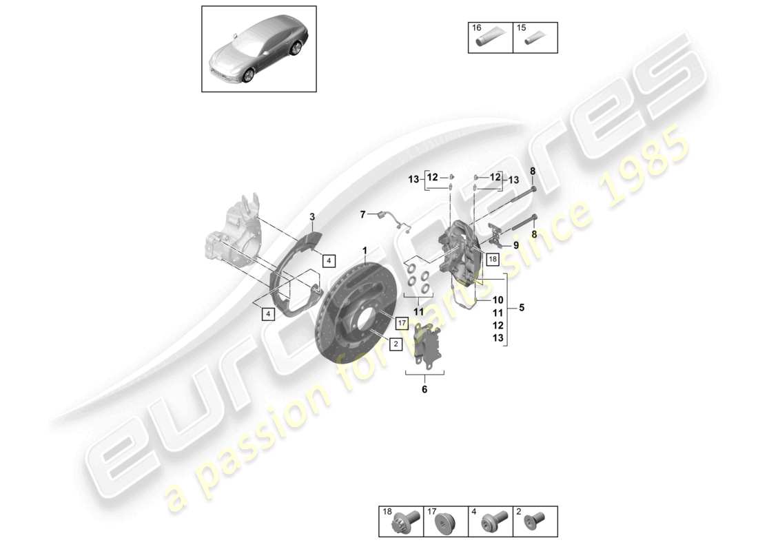 porsche 2021 (panamera 971-1) disc brake pccb rear axle parts diagram