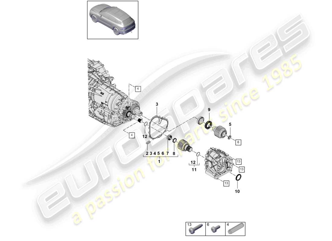 porsche 2021 (cayenne e3 9ya/9yb) 8-speed automatic gearbox for vehicles with hybrid drive output gear axle shaft part diagram