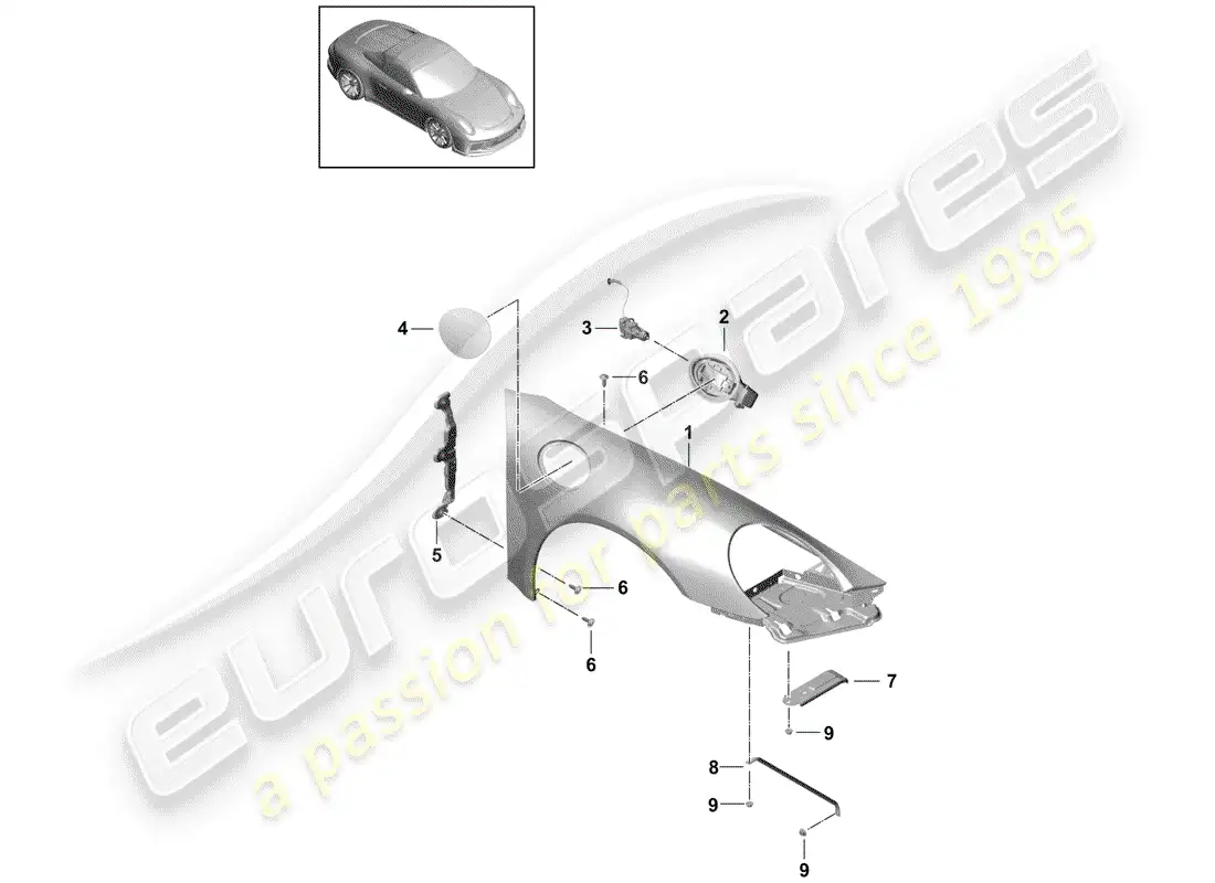 porsche 2016 (991-1 r/gt3/rs) fender parts diagram