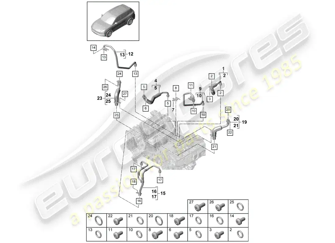 porsche 2019 (cayenne e3 9ya/9yb) water cooling for parts diagram