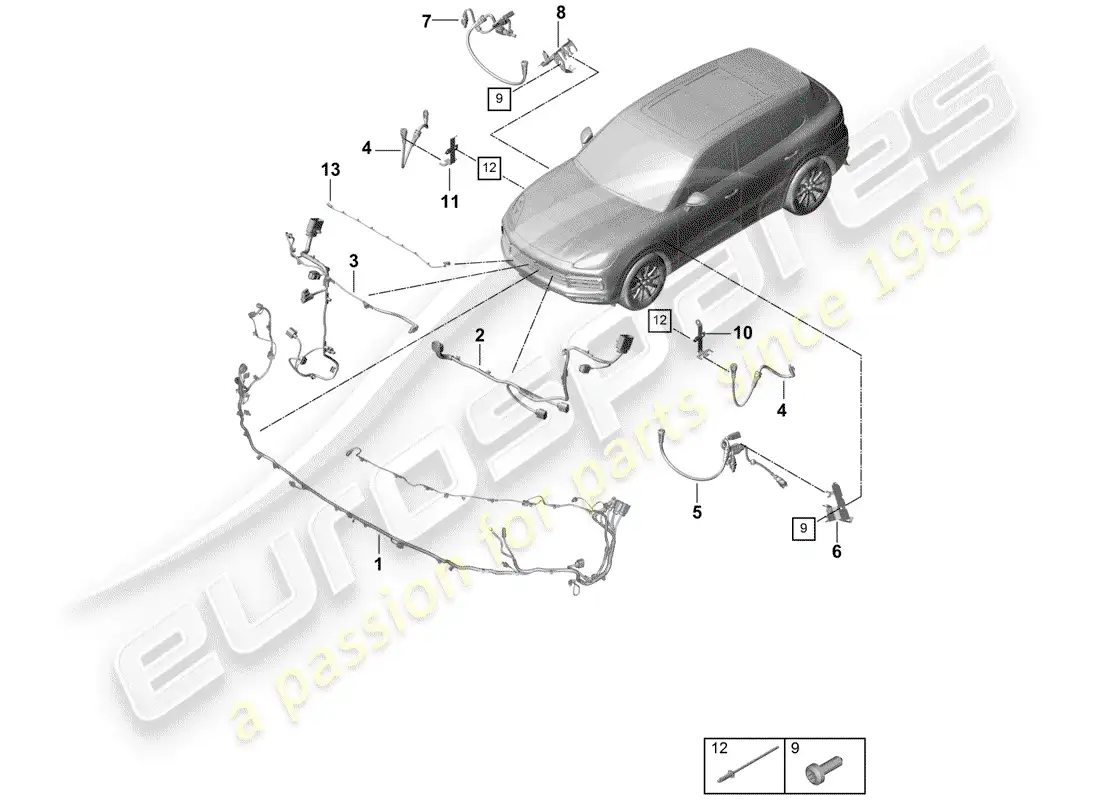 porsche 2019 (cayenne e3 9ya/9yb) wiring harnesses parts diagram