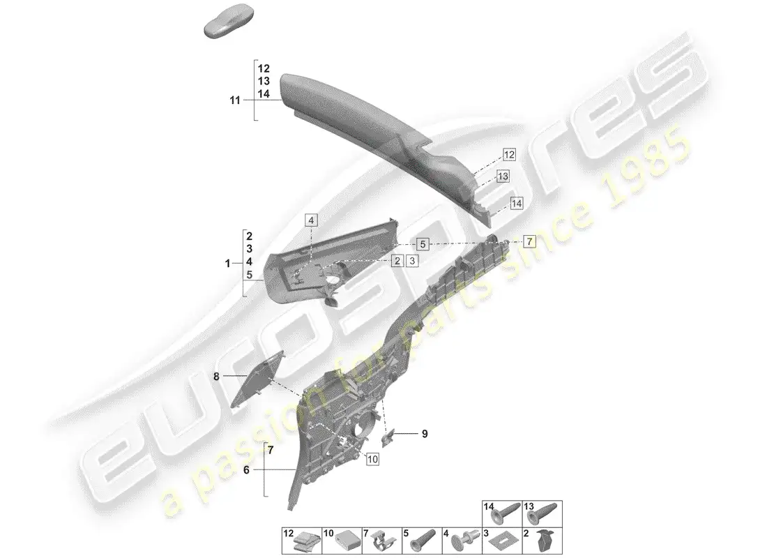 porsche 2019 (992-1) lining, pillar c parts diagram