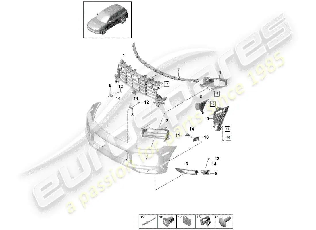 porsche 2018 (cayenne e3 9ya/9yb) bumper parts diagram