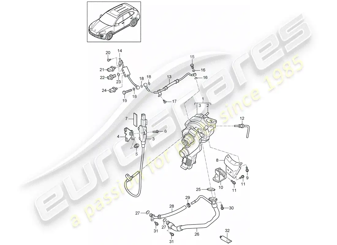 porsche 2018 (cayenne e2 92a) exhaust gas turbocharger parts diagram