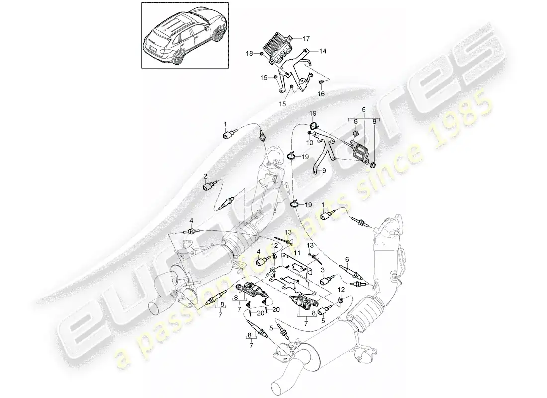 porsche 2018 (cayenne e2 92a) exhaust system parts diagram