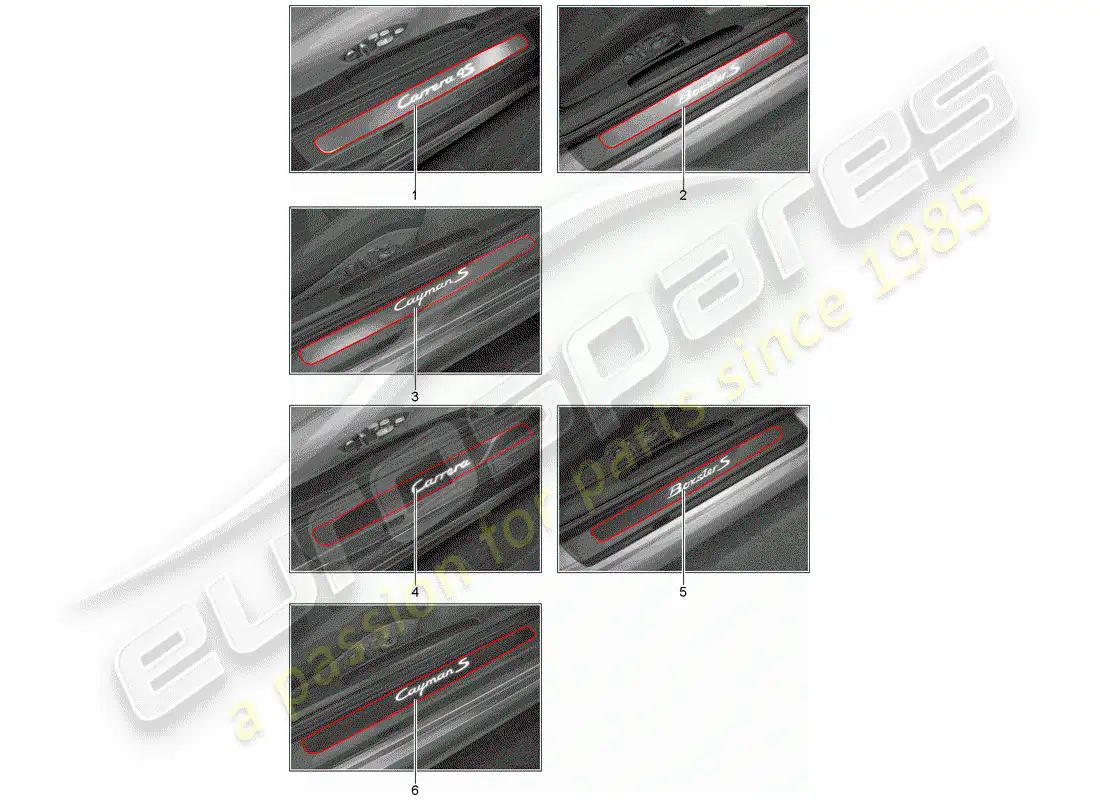 porsche 2015 (tequipment 98x/99x) scuff plate - sill panel parts diagram