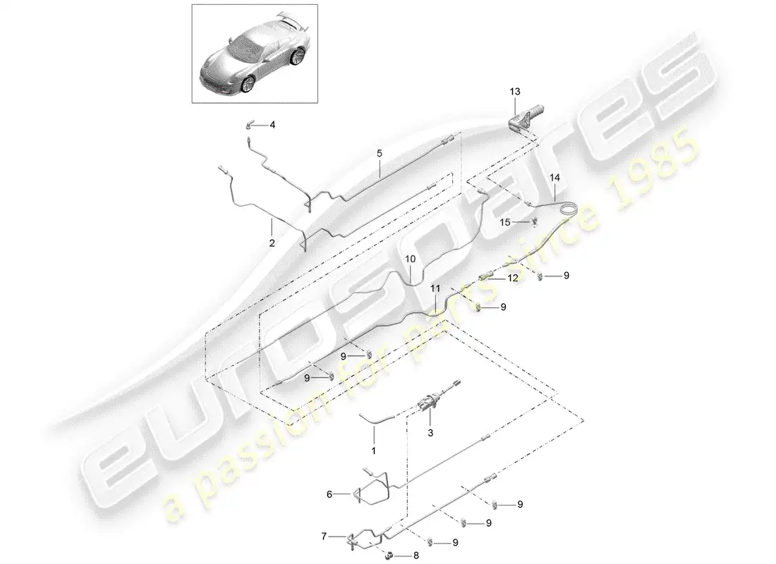 porsche 2015 (991-1 r/gt3/rs) hydraulic clutch parts diagram