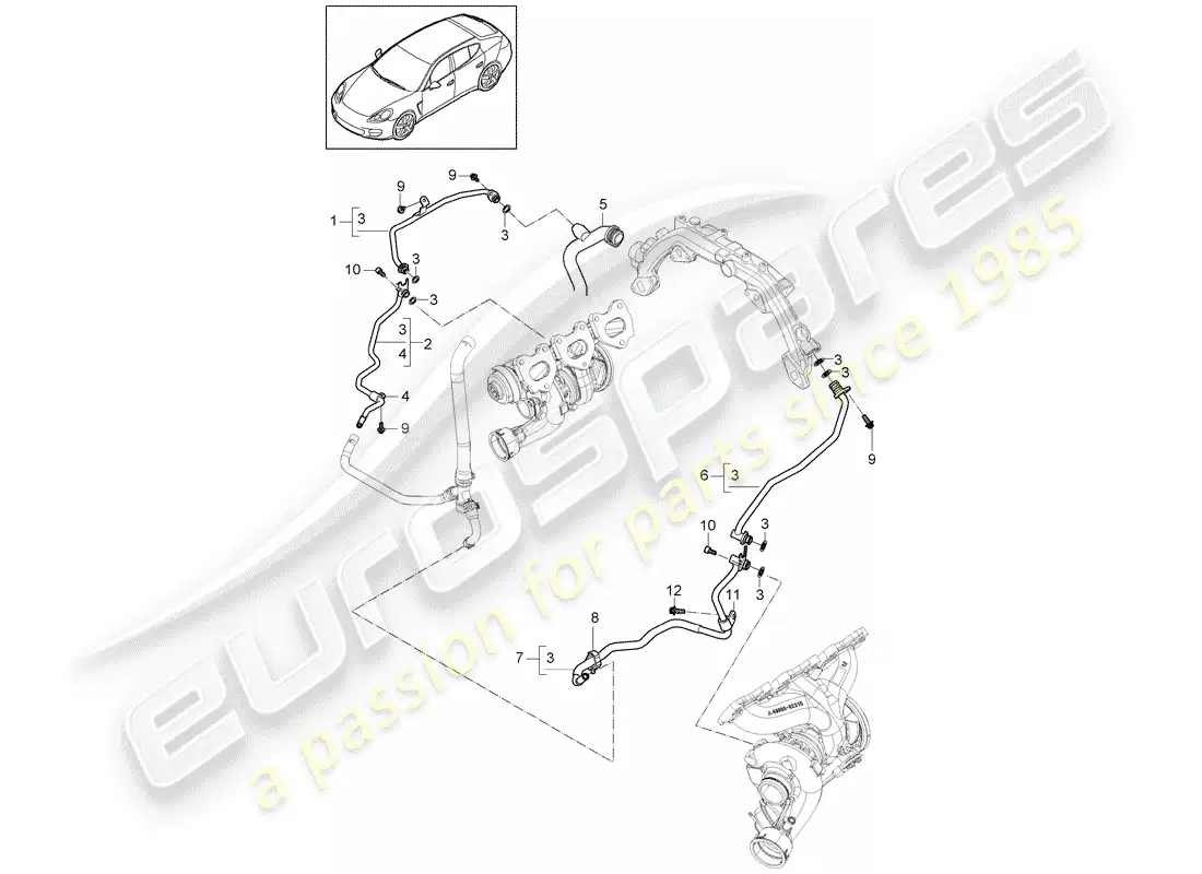 porsche 2011 (panamera 970) water tube parts diagram