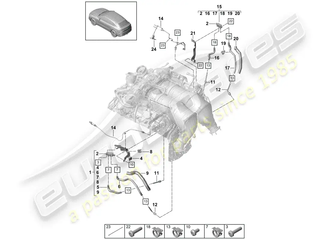 porsche 2019 (cayenne e3 9ya/9yb) control line for differential parts diagram