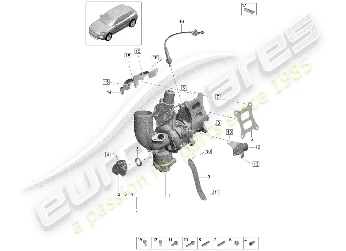 porsche 2019 (macan) exhaust gas turbocharger parts diagram