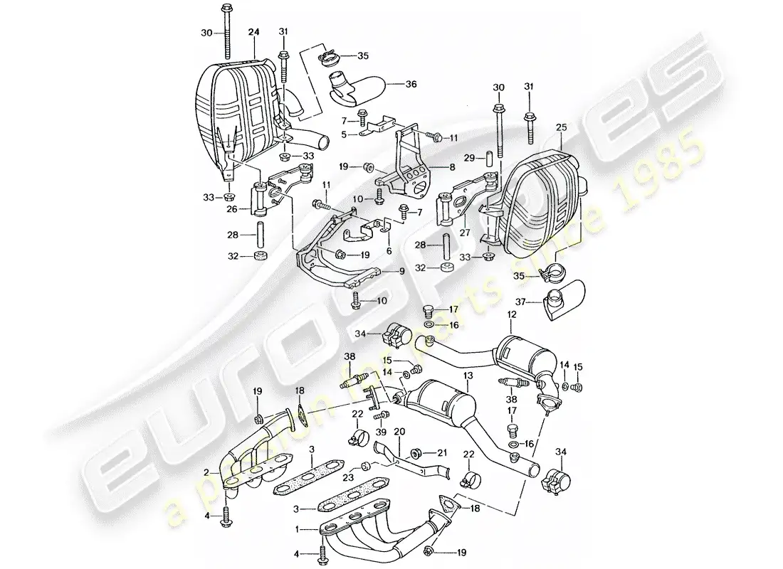 porsche 2004 (996 gt3) exhaust system parts diagram