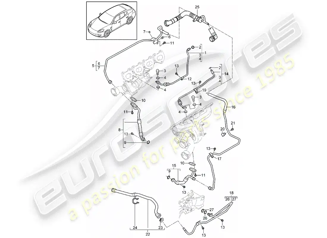 porsche 2016 (panamera 970) oil pipe parts diagram