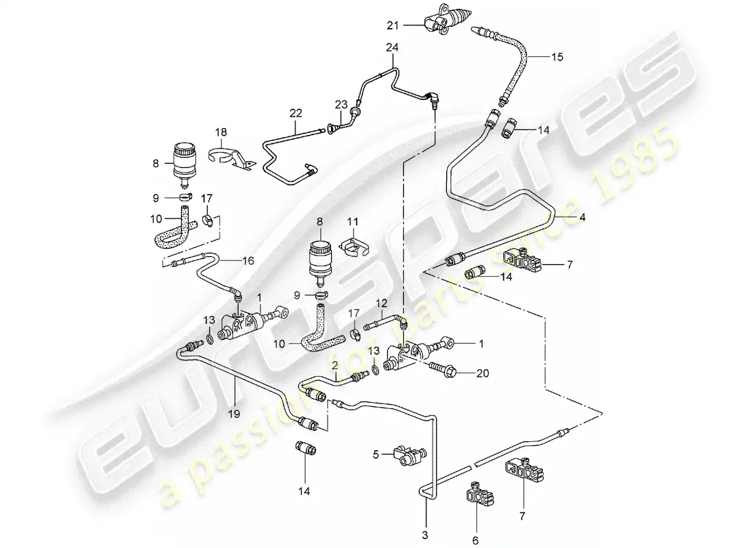 porsche 2003 (996 turbo / gt2) hydraulic clutch - operation - clutch master cylinder - hydraulic clutch pipe parts diagram