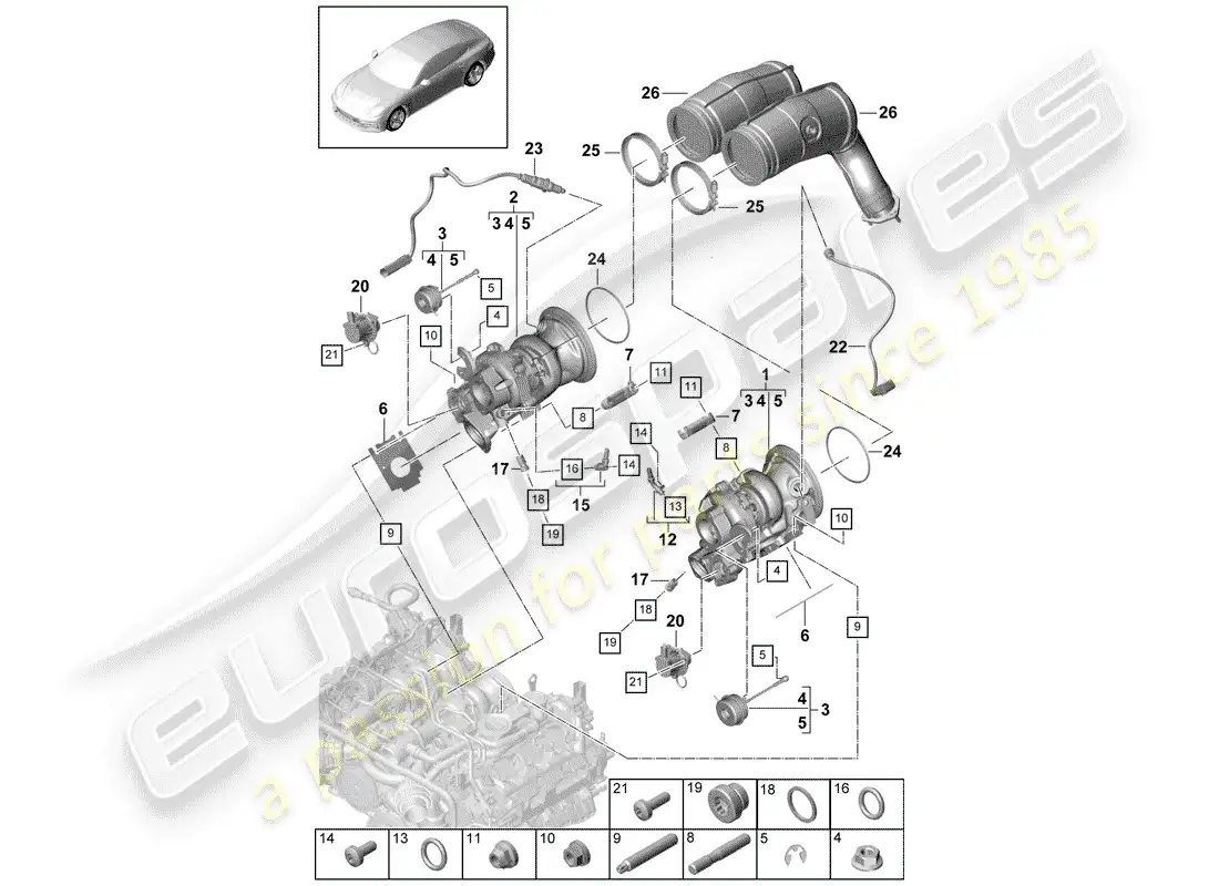 porsche 2019 (panamera 971-1) exhaust gas turbocharger parts diagram
