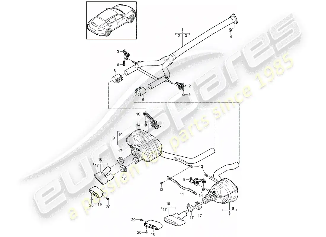 porsche 2016 (panamera 970) exhaust system parts diagram
