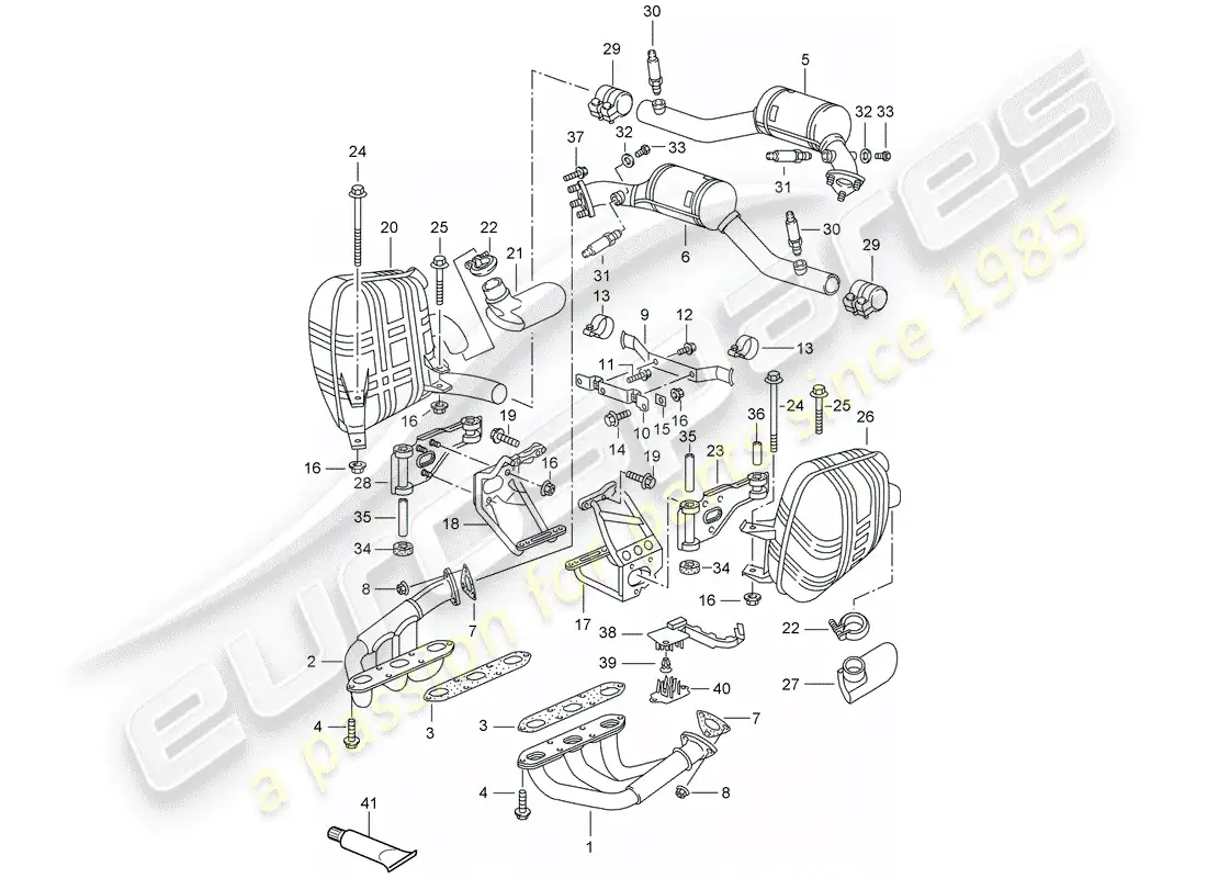 porsche 2000 (996) exhaust system parts diagram