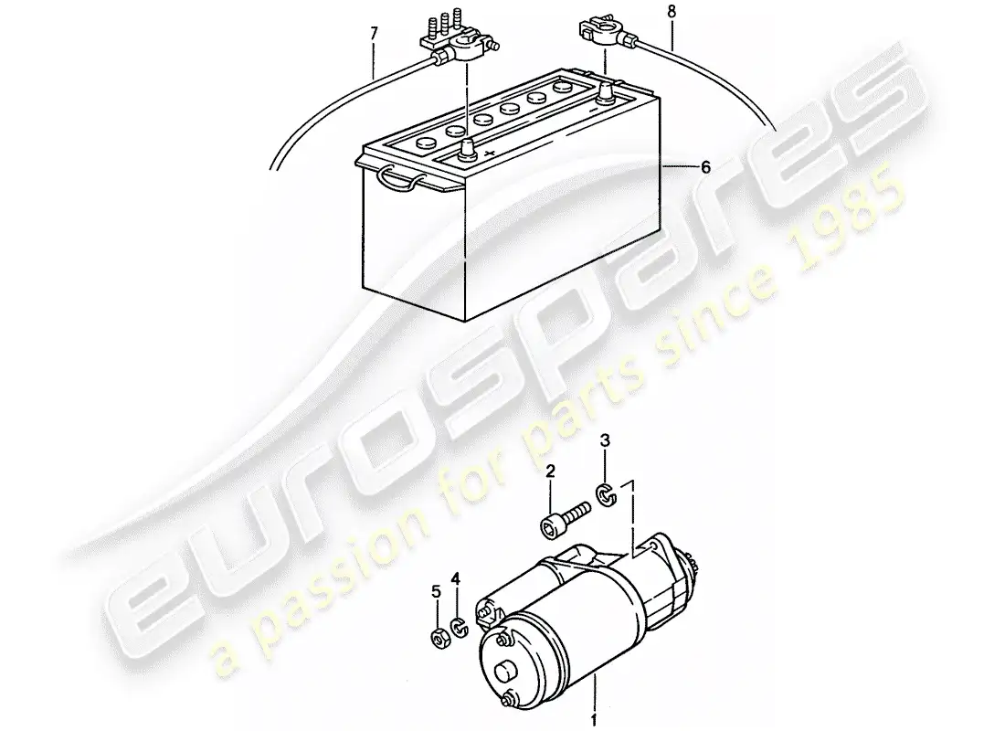 porsche 1990 (928) starter - battery parts diagram