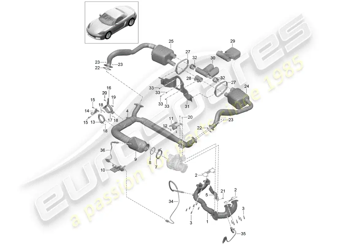 porsche 2018 (718 boxster) exhaust system parts diagram