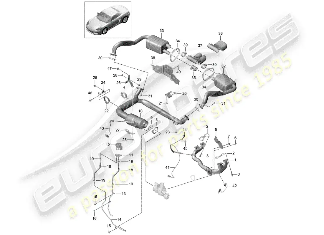 porsche 2018 (718 boxster) exhaust system parts diagram