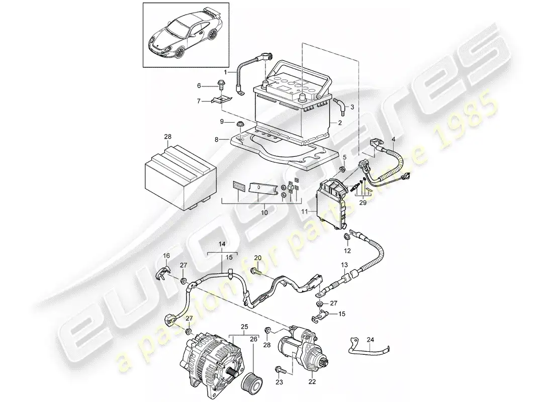 porsche 2012 (997-2 turbo / gt2 rs) battery part diagram