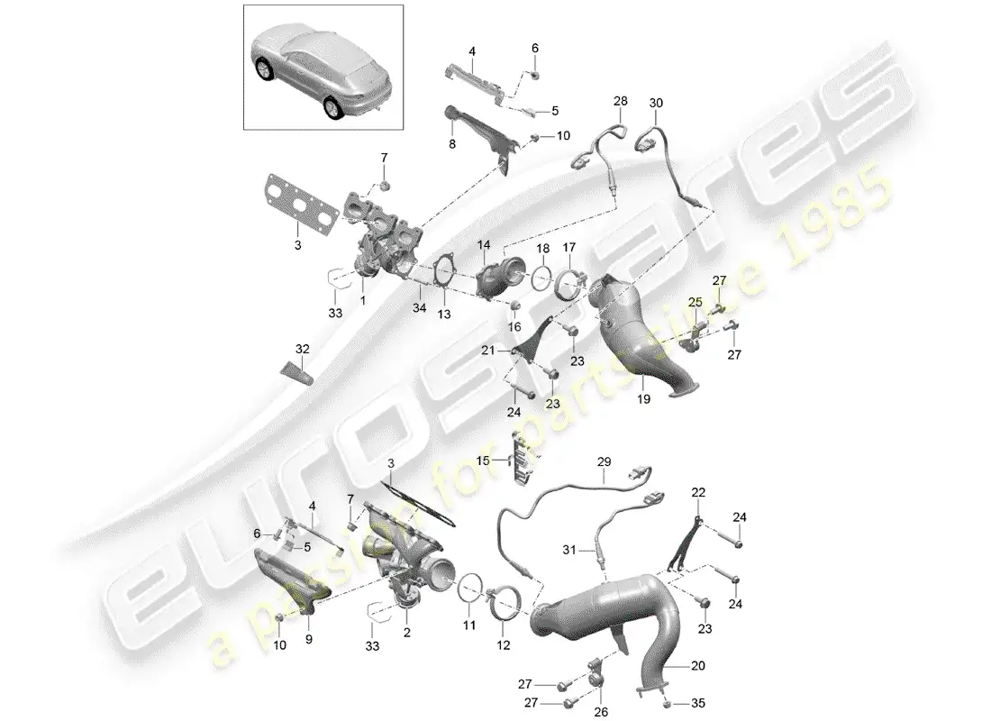 porsche 2017 (macan) exhaust system parts diagram