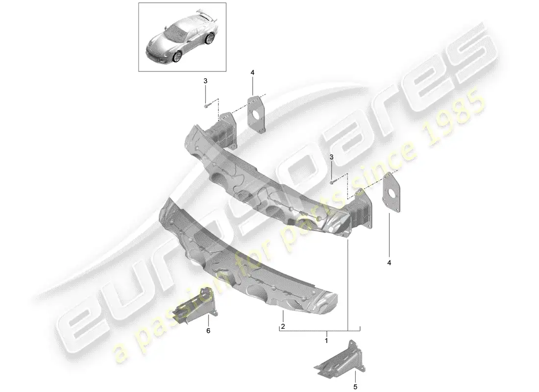 porsche 2018 (991-2 r/gt3/rs) bumper bracket parts diagram