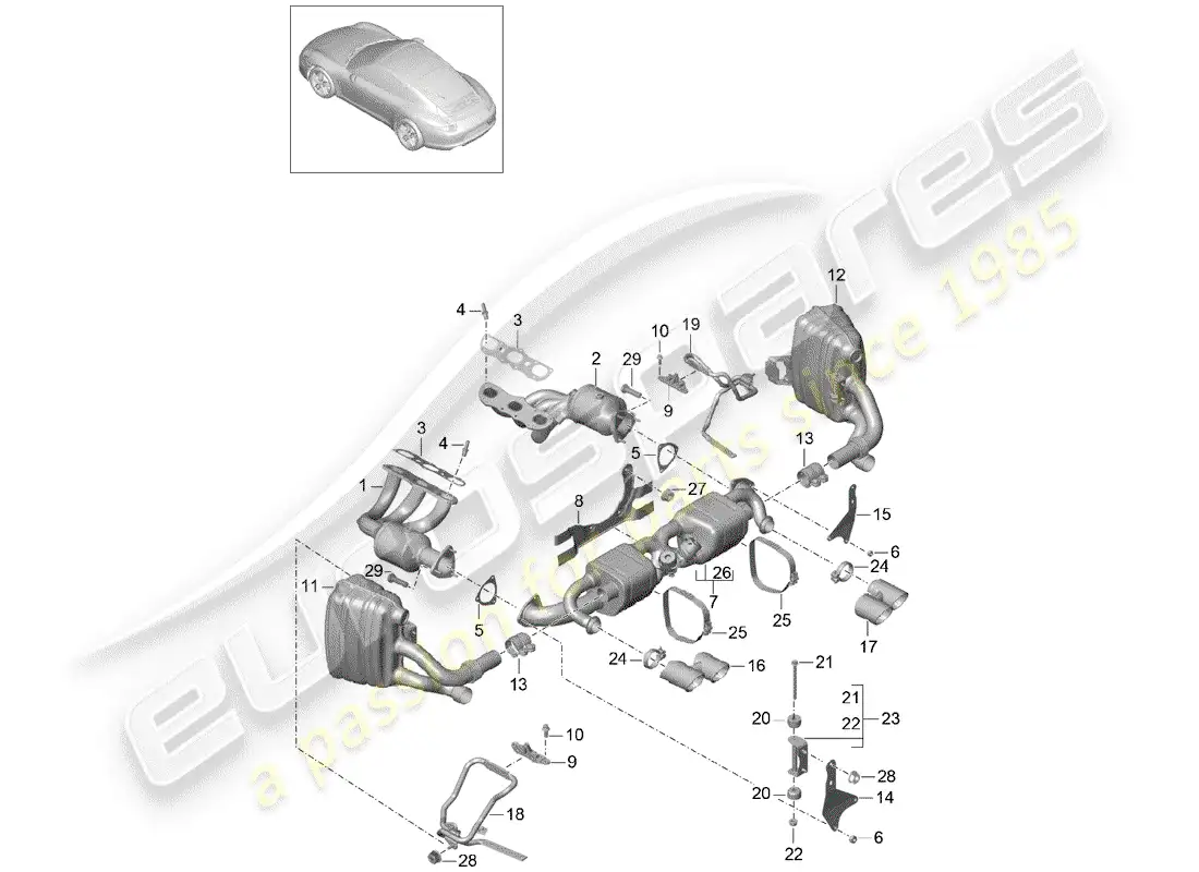 porsche 2015 (991-1) exhaust system parts diagram