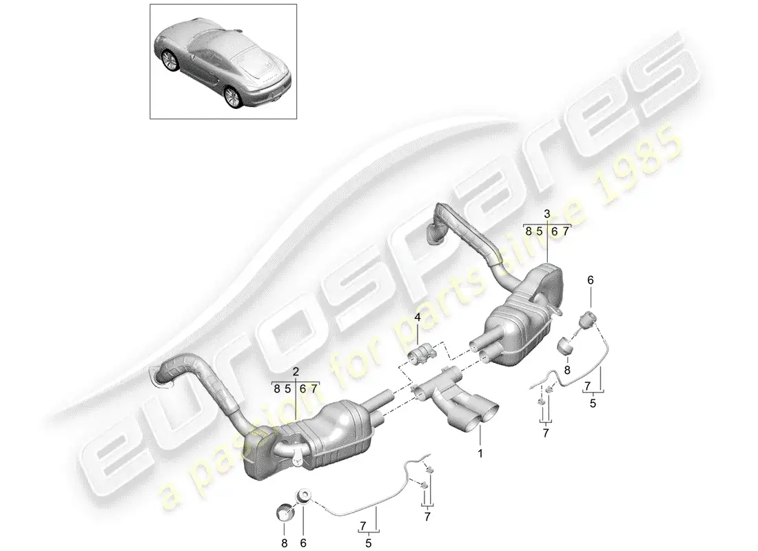porsche 2015 (981 cayman) exhaust system parts diagram