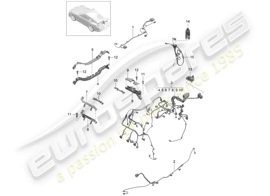 porsche 2017 (991-2 r/gt3/rs) wiring harnesses parts diagram
