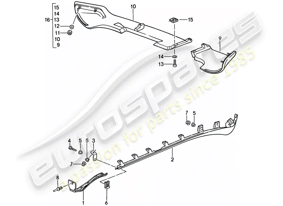 porsche 1986 (944) side member trim - winged rear apron parts diagram