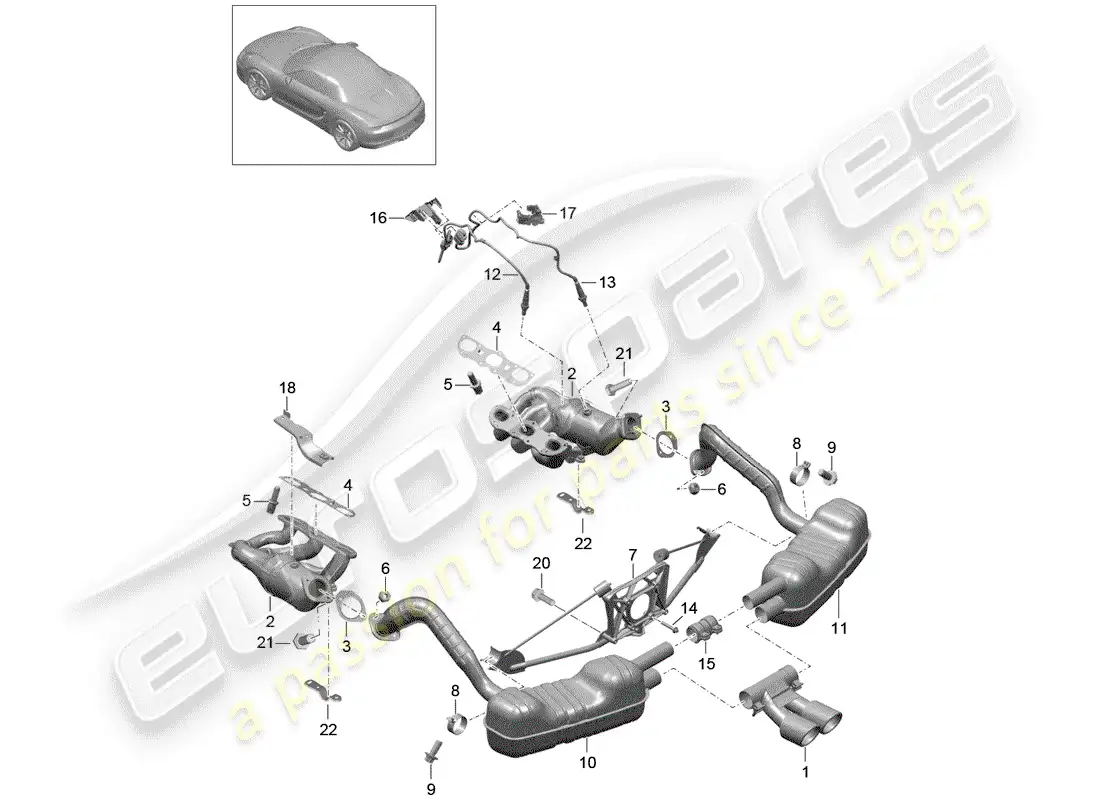 porsche 2014 (981 boxster) exhaust system parts diagram