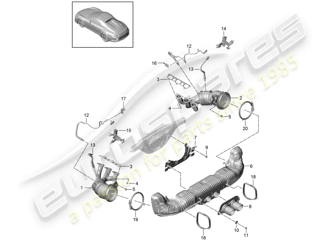 porsche 2016 (991-1 r/gt3/rs) exhaust system parts diagram