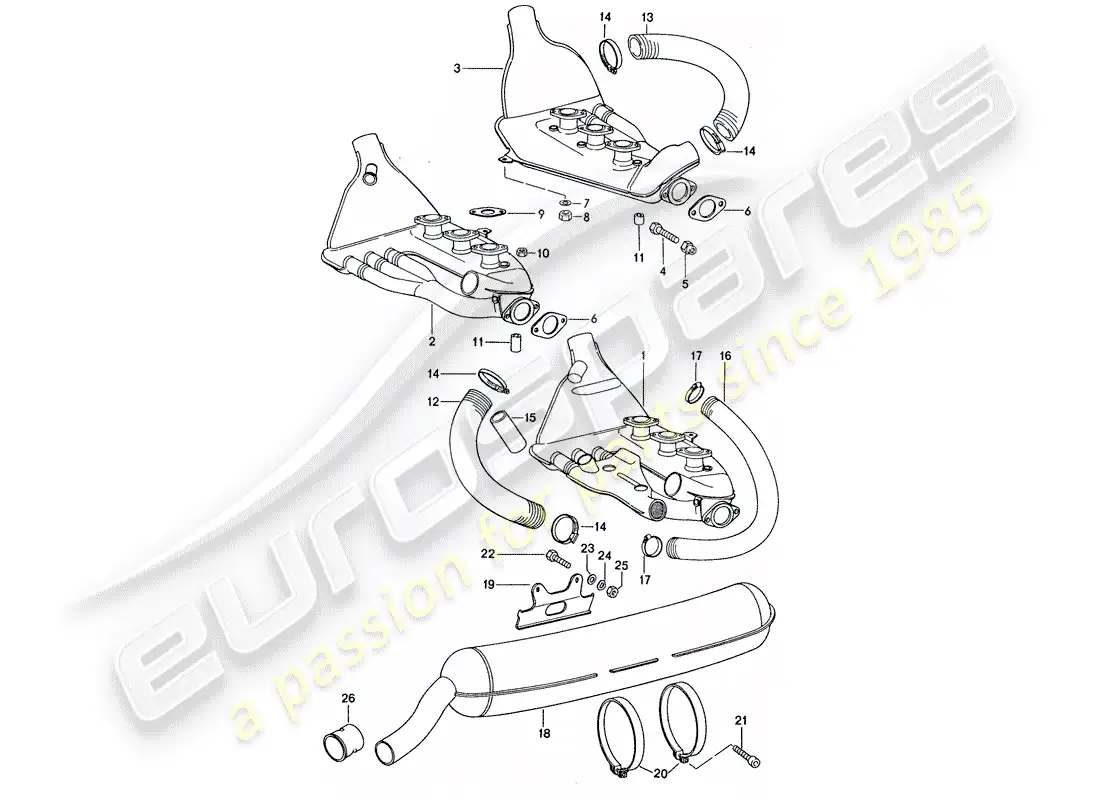 porsche 1974 (911) exhaust system - d - mj 1974>> - d - mj 1974>> - mj 1974 parts diagram