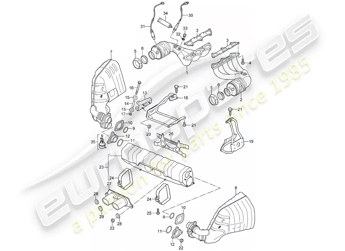porsche 2008 (997-1 gt3) exhaust system parts diagram