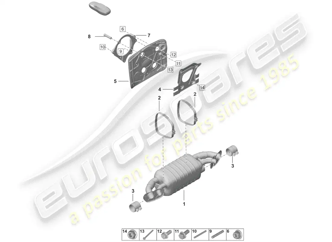 porsche 2019 (992-1) silencer parts diagram