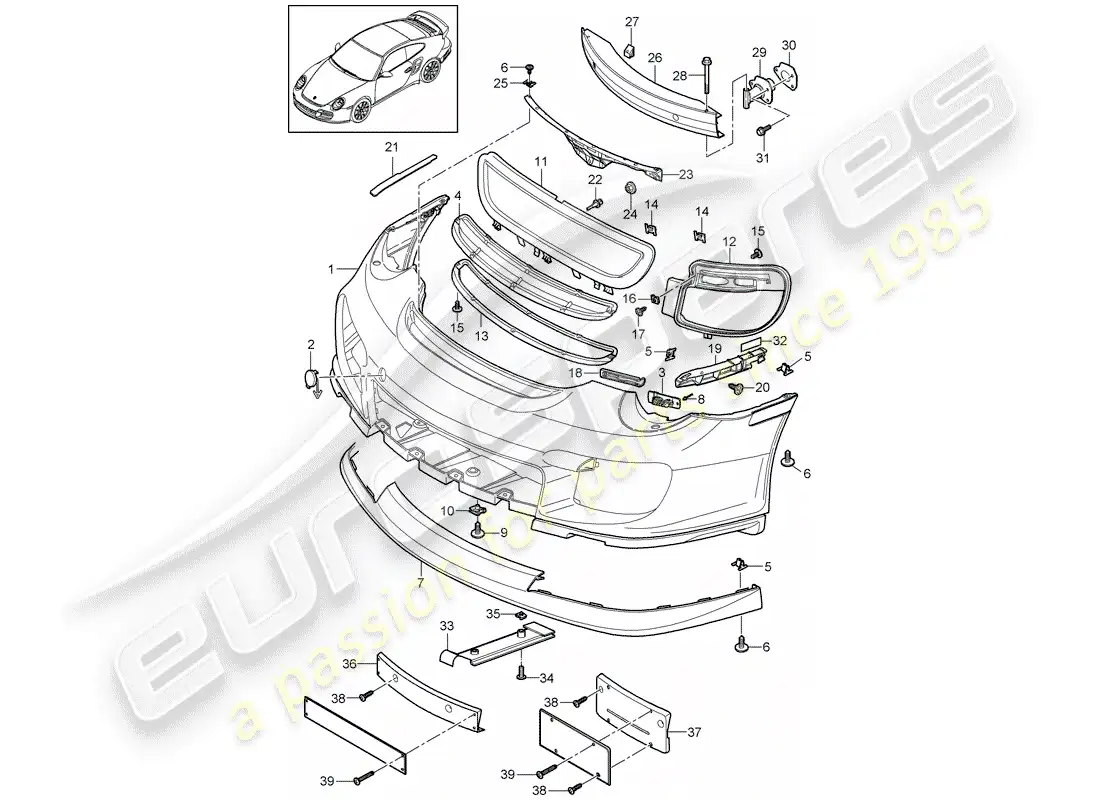 porsche 2013 (997-2 turbo / gt2 rs) bumper parts diagram