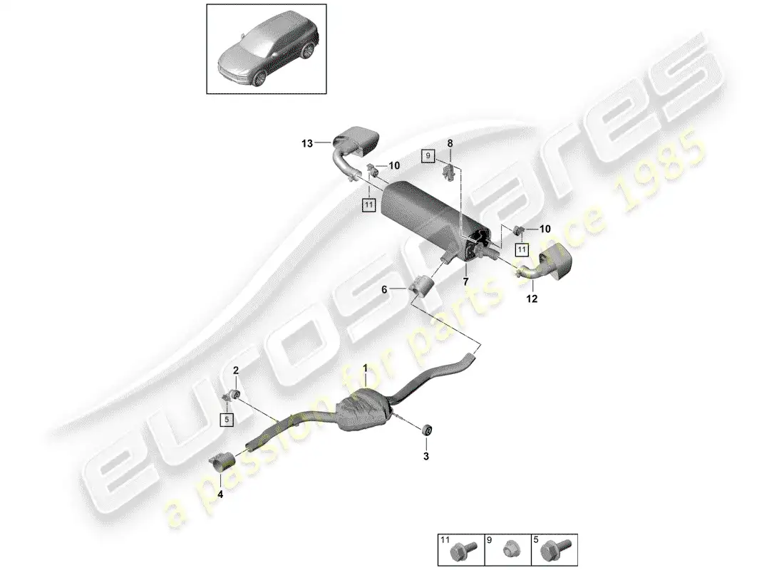 porsche 2020 (cayenne e3 9ya/9yb) exhaust system part diagram