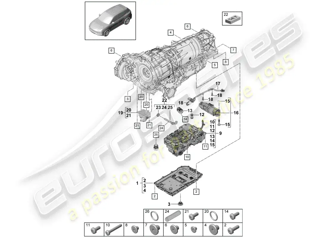 porsche 2020 (cayenne e3 9ya/9yb) 8-speed automatic gearbox part diagram